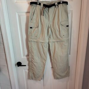 Outdoor Life Pants Mens Sz 34 Tan Convertible Zip Off Belted Lightweight Hiking